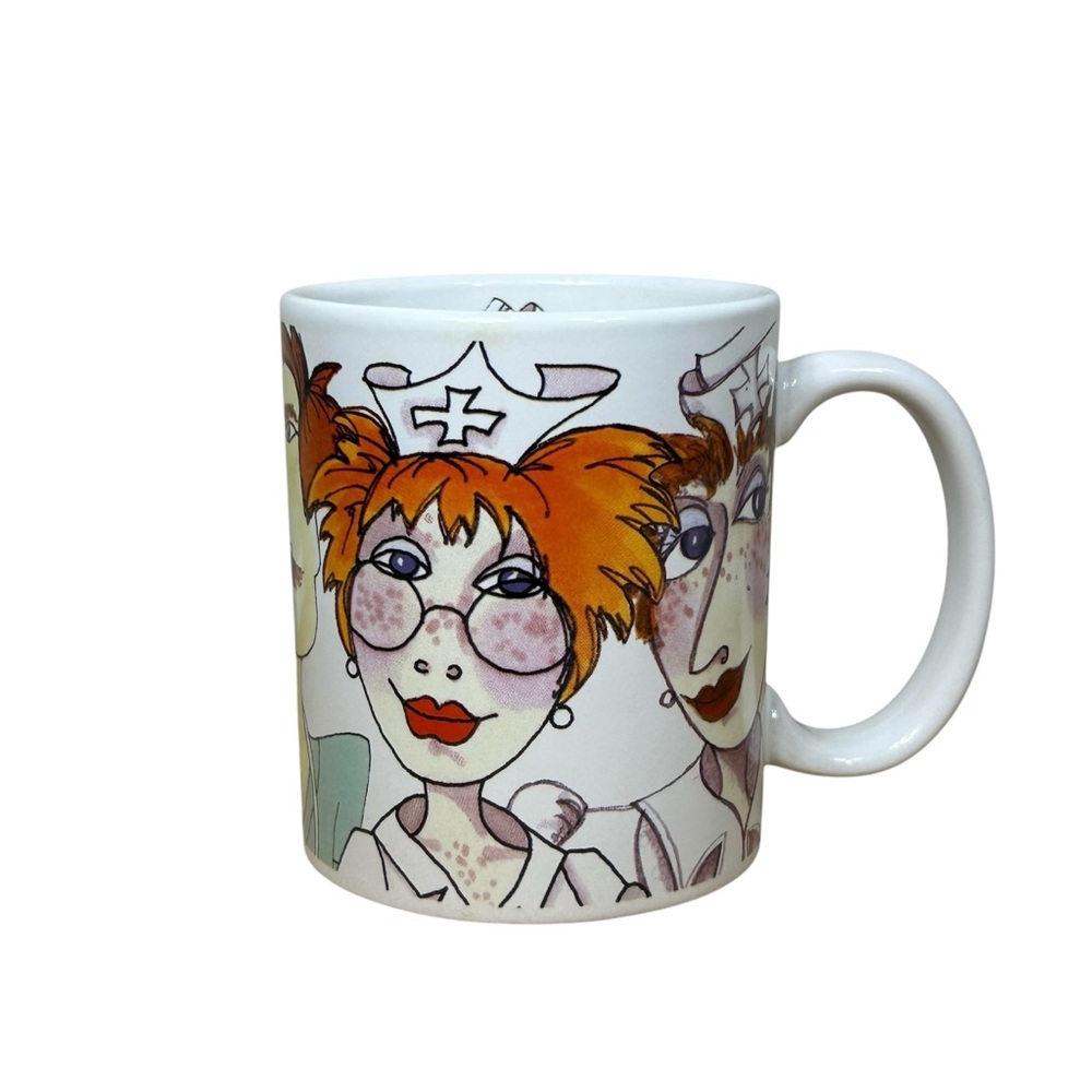 Loralie Harris "Nifty Nurses" White Ceramic Whimsical‎ Illustrations Coffee mug